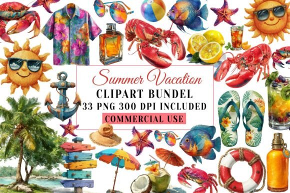 Download Whimsical Summer Vacation Clipart Bundle - Vacation Collection