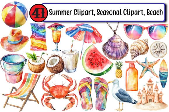 Download Summer Clipart, Seasonal Clipart, Beach - Premium Bundle
