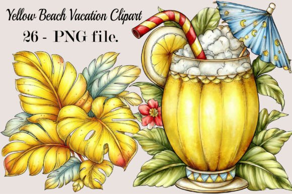 Download Yellow Beach Vacation Clipart Bundle - Vacation Collection