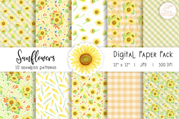 Download Watercolor Sunflowers Digital Paper Pack - Flowers Collection