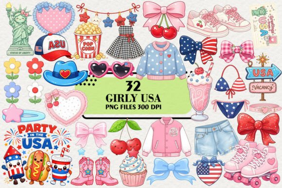 Download Kawaii Girly USA Vacation Clipart Bundle - Vacation Collection
