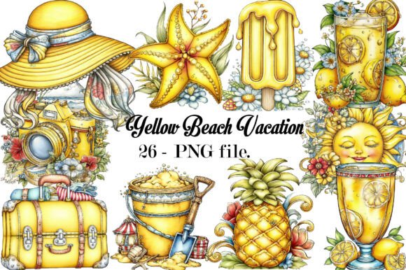 Download Yellow Beach Vacation Clipart Bundle - Vacation Collection