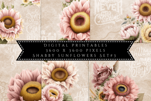 Download Shabby Sunflowers Illustrations Set 3 - Flowers Collection