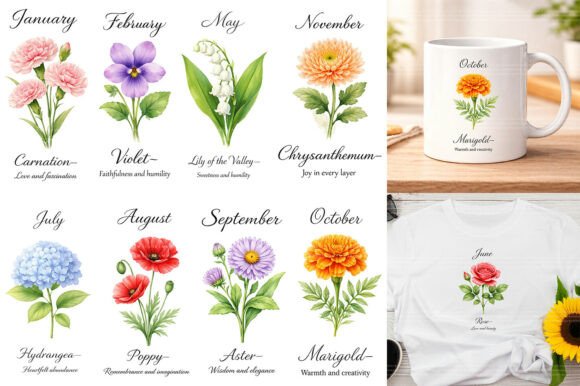 Download Watercolor Birth Month Flowers Clipart - Flowers Collection