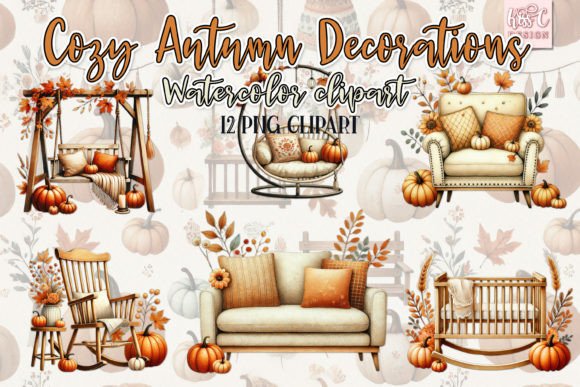 Download Cozy Autumn Decor Seasonal Clipart Set - Seasonal clipart Collection
